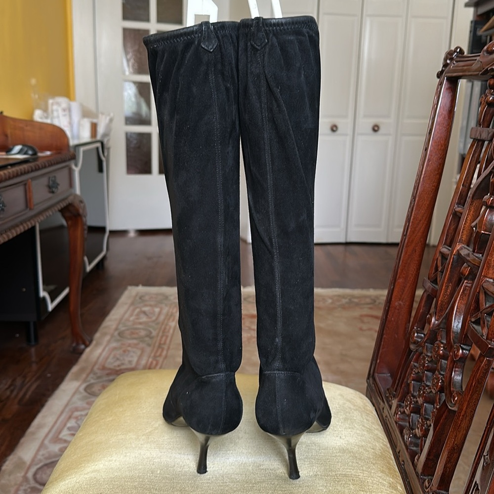 Sergio Rossi Black Stretchy Suede Pointed Toe Sock Knee-High Boots Size 38 / 7.5 - Picture 8 of 13